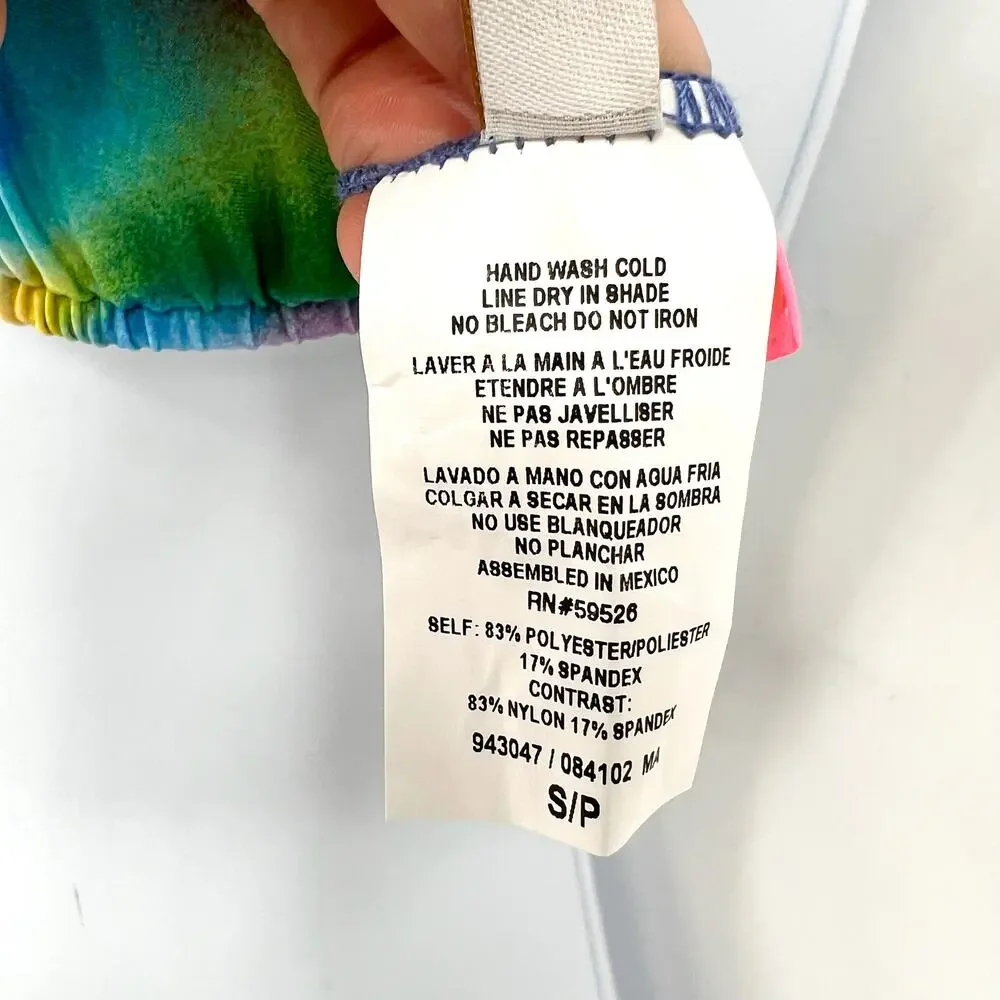 BECCA Paper Mache Cheryl Reversible Triangle Bikini Top Small Rainbow Blue NWT